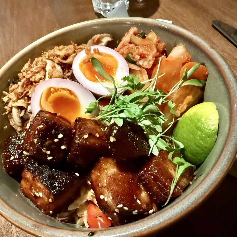 Steamworks - Pork belly rice bowl - Burgers Near Me - North Vancouver, British Columbia