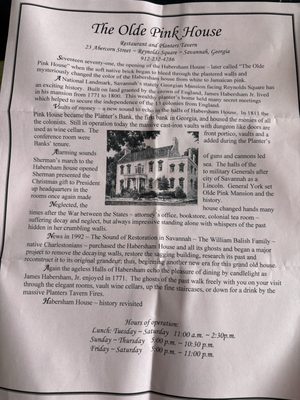 Menu photo 1 The Olde Pink House Savannah, GA Menu photo 1 The Olde Pink House Savannah, GA