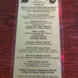 Lula's Tavern - Back of menu 2026