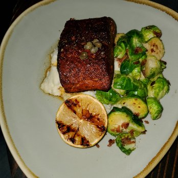 The Lola - Blackened Salmon on Riced Cauliflower with Brussel Sprouts - Cocktail Bars Near Me - Glendale, Arizona