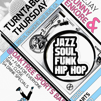 Oak Tree Sports Bar - Turntable Thursdays! 9PM-CLOSE - Pool Halls Near Me - Diamond Bar, California Oak Tree Sports Bar - Turntable Thursdays! 9PM-CLOSE - Pool Halls Near Me - Diamond Bar, California