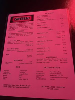 Menu photo 2 Oasis Bar & Grill Cottondale, AL Menu photo 2 Oasis Bar & Grill Cottondale, AL