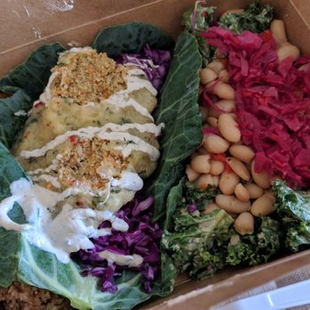 RawFresno - Double combo box: greens and beans, Caribbean taco, salted caramel brownie, hummus, crackers. - Vegan Near Me - Fresno, California RawFresno - Double combo box: greens and beans, Caribbean taco, salted caramel brownie, hummus, crackers. - Vegan Near Me - Fresno, California