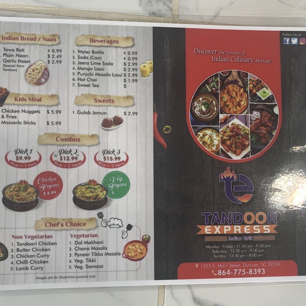 Tandoor Express - Menu at register. - Indian Near Me - Duncan, South Carolina Tandoor Express - Menu at register. - Indian Near Me - Duncan, South Carolina