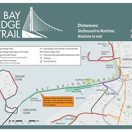 Emeryville entrance to Bay Bridge pedestrian/bicycle path. Note that the total distance is 4.9 miles each way, or 9.8 miles roundtrip.