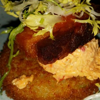 Yardbird - Fried green tomatoes with pork belly and pimento cheese. Get this! - Southern Near Me - Las Vegas, Nevada Yardbird - Fried green tomatoes with pork belly and pimento cheese. Get this! - Southern Near Me - Las Vegas, Nevada