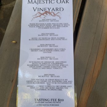 Majestic Oak Vineyard - Tasting card for 10/04/22 - Wineries Near Me - Ojai, California Majestic Oak Vineyard - Tasting card for 10/04/22 - Wineries Near Me - Ojai, California
