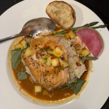 Relish - Salmon with curry on top - Wine Bars Near Me - Warsaw, Virginia