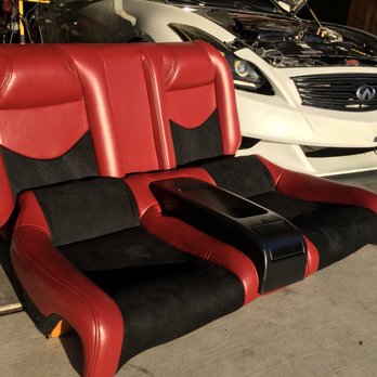 Fontana Auto Upholstery - These seats where stock G37 coupe rear seats. Had them upholstered in burgundy leather and perforated suede. - Car Stereo Installation Near Me - Fontana, California Fontana Auto Upholstery - These seats where stock G37 coupe rear seats. Had them upholstered in burgundy leather and perforated suede. - Car Stereo Installation Near Me - Fontana, California