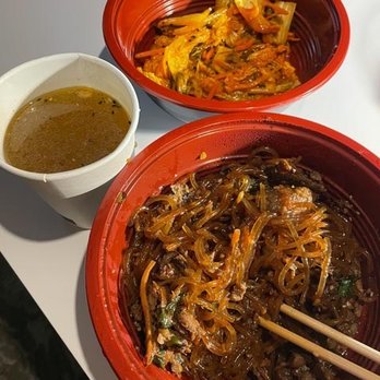 Anju Korean Eats - Japchae with bulgolgi and cabbage kimchi - Korean Near Me - Colorado Springs, Colorado Anju Korean Eats - Japchae with bulgolgi and cabbage kimchi - Korean Near Me - Colorado Springs, Colorado