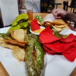 Stuffed Anaheim peppers with tri-colored chips