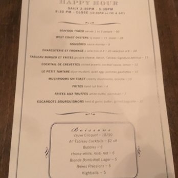 Tableau Bar Bistro - Happy hour menu - Bars Near Me - Vancouver, British Columbia