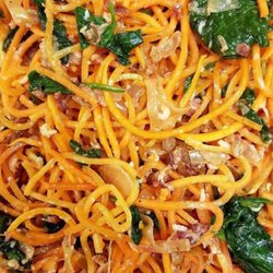 All Real Meal - Butternut squash noodles with mascarpone, organic baby spinach, caramelized onions and nitrate free bacon!