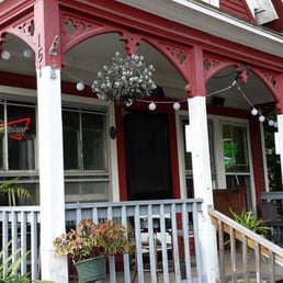 the front porch of the building