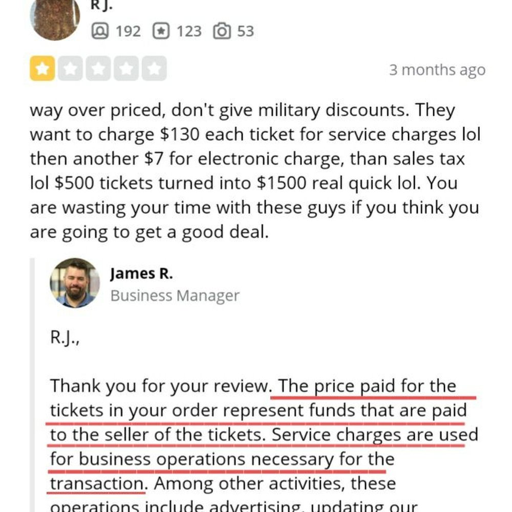 Ticket City - states price paid represents the funds paid to the seller.  False, they charge 300% more than the seller not including services charges - Ticket Sales Near Me - Austin, Texas