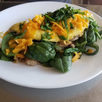 Huvar's Artisan Market - Cheese omelet with poblanos, sausage & spinach added. - Breakfast & Brunch Near Me - Victoria, Texas