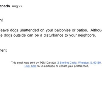 TGM Danada - Samples of the notes and emails received 1-2 times per week. If you are two this will be familiar. - Apartments Near Me - Wheaton, Illinois