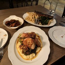 Mary's Chicken, roasted carrots, and steak frites. Mary's Chicken, roasted carrots, and steak frites.