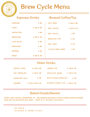 Menu photo 1 Brew Cycle Coffee Brevard, NC