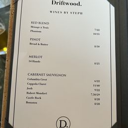 Wine menu Wine menu