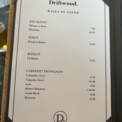 Driftwood - Wine menu