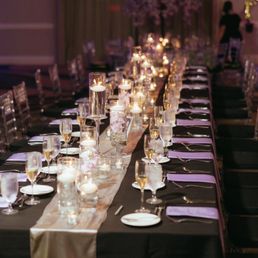 Napkins, runner, m centerpieces with floating flowers and candles. Napkins, runner, m centerpieces with floating flowers and candles.