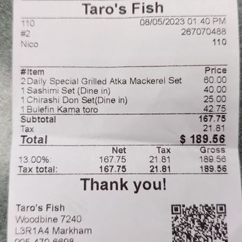 Taro’s Fish - Lunch for 4. - Sushi Bars Near Me - Markham, Ontario