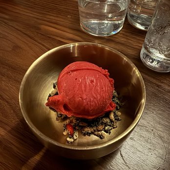 Uchiko Houston - Raspberry sorbet with puffed rice - Sushi Bars Near Me - Houston, Texas Uchiko Houston - Raspberry sorbet with puffed rice - Sushi Bars Near Me - Houston, Texas