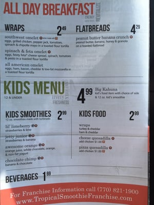 Menu photo 1 Tropical Smoothie Cafe Blue Ash, OH Menu photo 1 Tropical Smoothie Cafe Blue Ash, OH