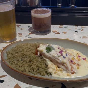 Flora Loca Rooftop Cantina - pollo purepecha paired with espresso  martini with chaved chocolate - Mexican Near Me - Oxnard, California