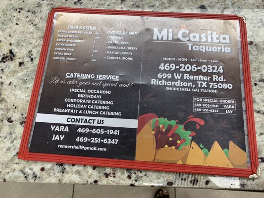 Menu photo 6 Mi Casita Taqueria Richardson, TX
