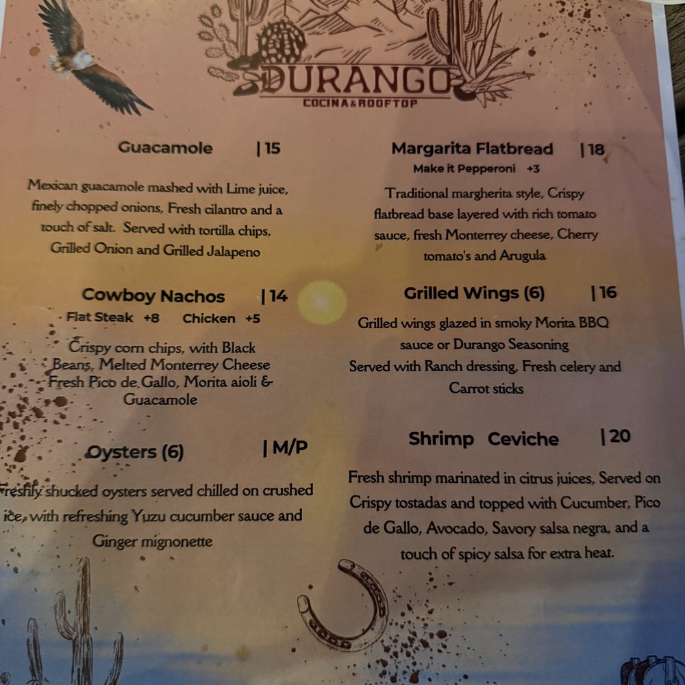 Durango Cocina & Rooftop - rooftop menu (March 2026) - Latin American Near Me - Rancho Cucamonga, California