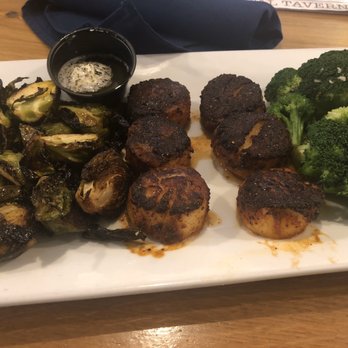 Hook Line & Schooner - Crispy Parmesan Brussel Sprouts and scallops and broccoli - American Near Me - Smyrna, Georgia Hook Line & Schooner - Crispy Parmesan Brussel Sprouts and scallops and broccoli - American Near Me - Smyrna, Georgia