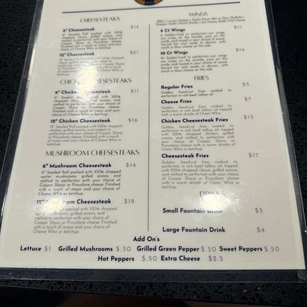 Dapper D's Cheesesteaks - Menú - Cheesesteaks Near Me - Jacksonville, Florida