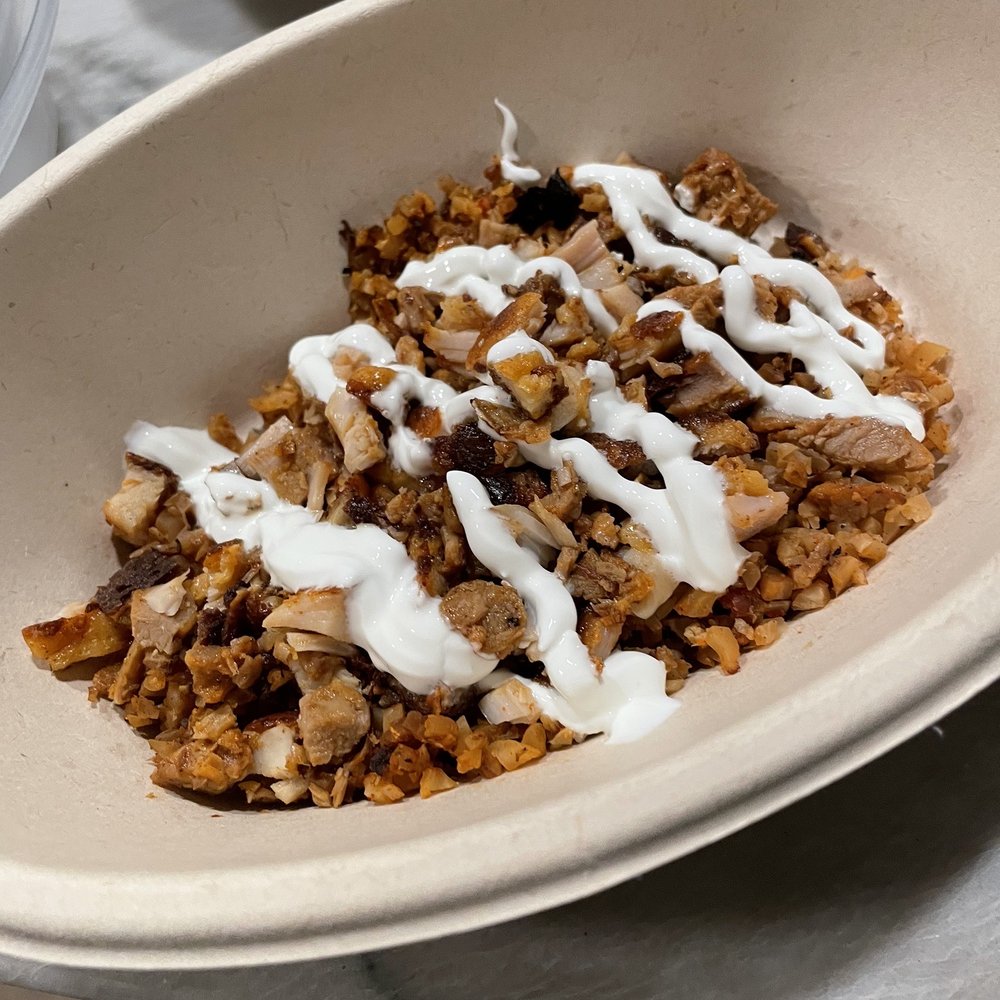 Cauliflower rice, chicken, sour cream Cauliflower rice, chicken, sour cream