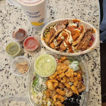 Rubio's Coastal Grill - Grilled Salmon and Mahi rice Rainbow bowl + Lobster and Shrimp Mercado salad - Mexican Near Me - Corona, California Rubio's Coastal Grill - Grilled Salmon and Mahi rice Rainbow bowl + Lobster and Shrimp Mercado salad - Mexican Near Me - Corona, California