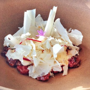 Bennelong Restaurant - Wagyu tartare with chilli miso, crème fraiche & radishes - Bars Near Me - Sydney, NSW Bennelong Restaurant - Wagyu tartare with chilli miso, crème fraiche & radishes - Bars Near Me - Sydney, NSW