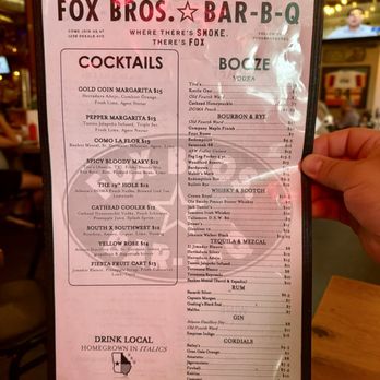 Fox Bros. Bar-B-Q - Cocktail Menu - Barbeque Near Me - Atlanta, Georgia
