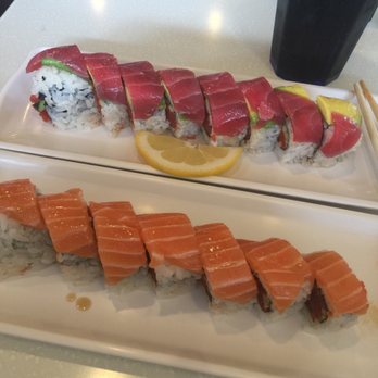 J Sushi Orange - Salmon on Spicy Tuna and Lemon Roll - Sushi Bars Near Me - Orange, California J Sushi Orange - Salmon on Spicy Tuna and Lemon Roll - Sushi Bars Near Me - Orange, California