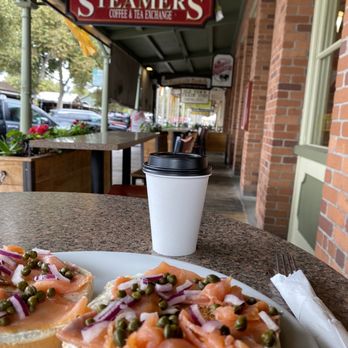 Steamers - Smoked Salmon Bagel and Double espresso - Coffee & Tea Near Me - Sacramento, California Steamers - Smoked Salmon Bagel and Double espresso - Coffee & Tea Near Me - Sacramento, California