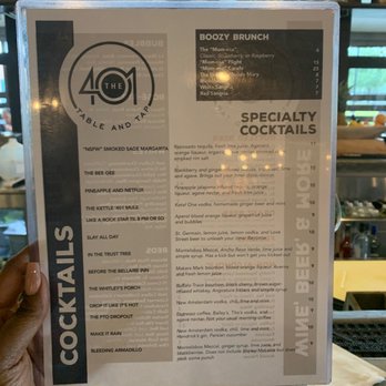 The '401 - Cocktail menu front - American Near Me - Bellaire, Texas