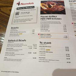 Nandos Botany - Menu page 1 as of May 2023
