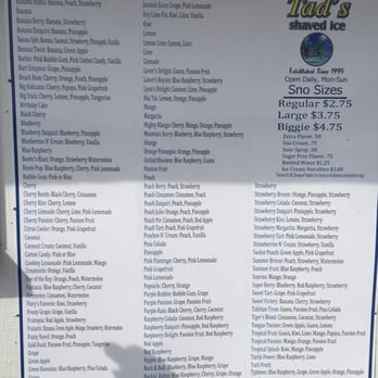 Tad's Tropical Sno - the menu for the restaurant - Shaved Ice Near Me - Topeka, Kansas Tad's Tropical Sno - the menu for the restaurant - Shaved Ice Near Me - Topeka, Kansas