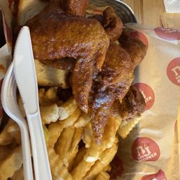 3 whole wings and fries  hot