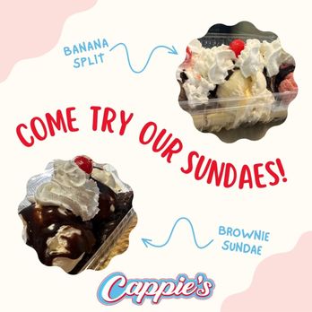 Cappie's Drive In - Our Sundaes made with super-premium house made ice cream - Burgers Near Me - Amsterdam, New York Cappie's Drive In - Our Sundaes made with super-premium house made ice cream - Burgers Near Me - Amsterdam, New York