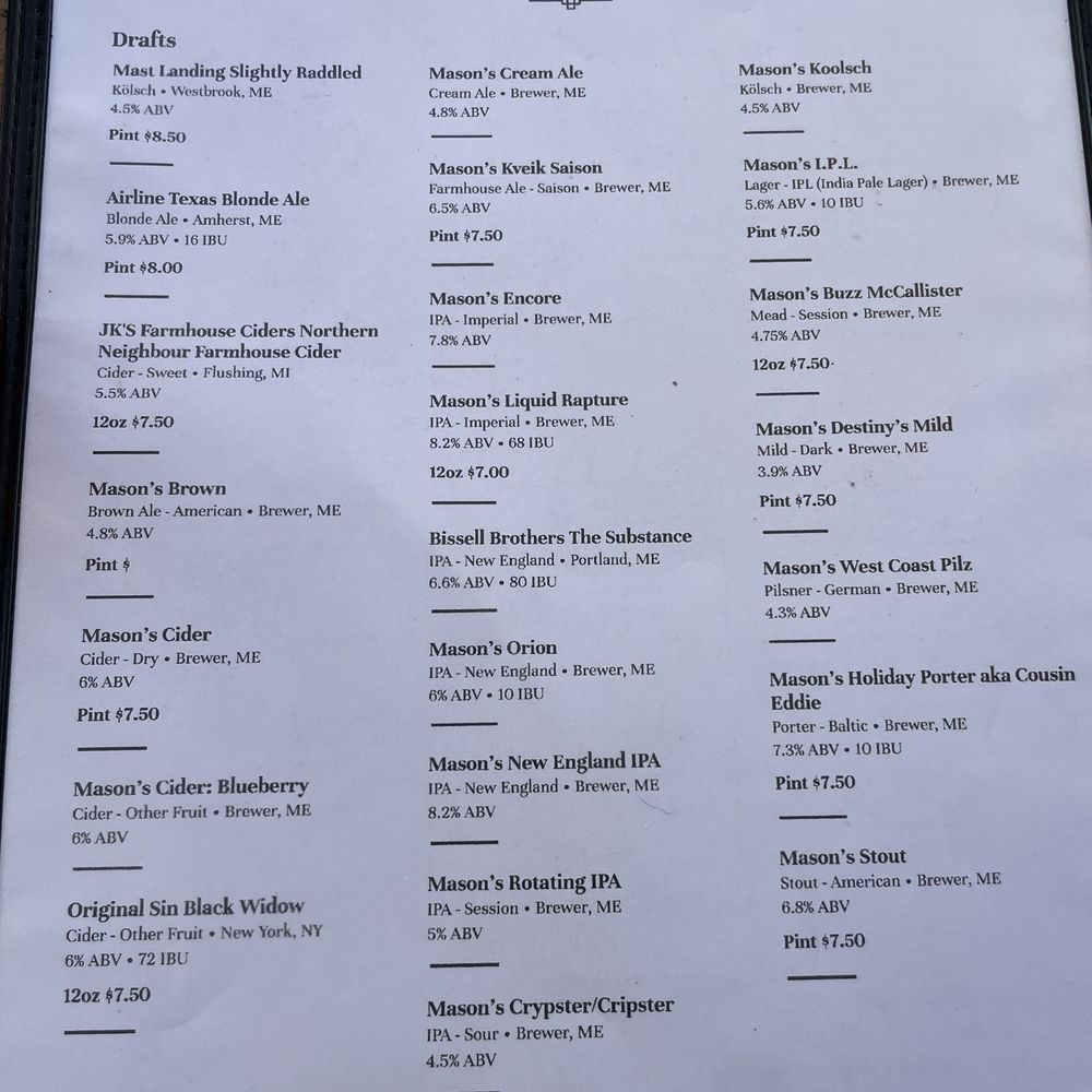 Mason’s Brewing - Draft Menu - Breweries Near Me - Brewer, Maine Mason’s Brewing - Draft Menu - Breweries Near Me - Brewer, Maine