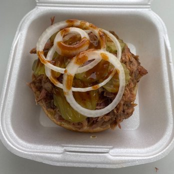 You Don't Know JAK BBQ - a hamburger with onions and pickles - Food Trucks Near Me