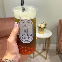 Say Tea & Smile - West kendall - Jasmine Green Tea Latte w/ passion fruit boba