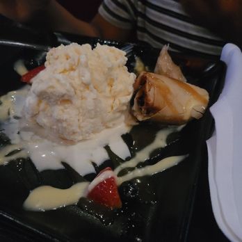 P.F. Chang's - Delicious birthday desert. The eggroll has fried banana in it! - Chinese Near Me - Rancho Cucamonga, California