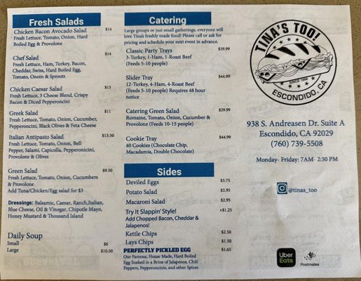 Menu photo 2 Tina's Too! Escondido, CA Menu photo 2 Tina's Too! Escondido, CA